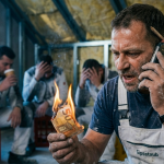 Handwerker mit brenndem 50 euro schein